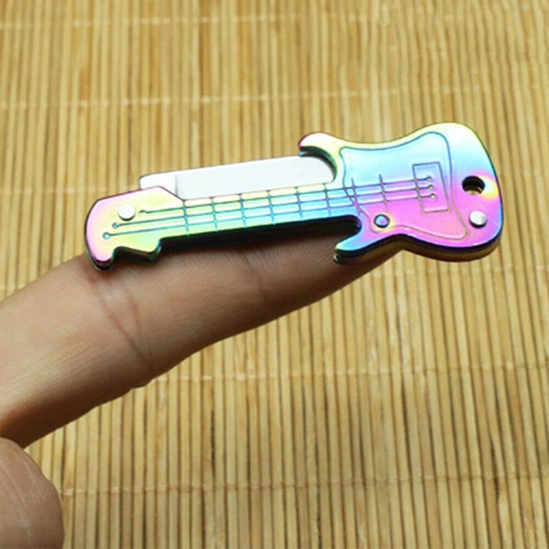 Mini Guitar Key Knife Stainless Steel Folding Knife Household Self-Defense Pocket Portable Tools Can Be Made Of Key Chain