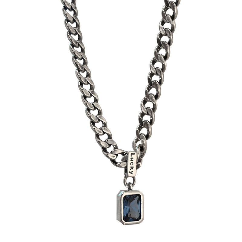 New 925 Sterling Silver Square Blue Zirconia Necklace Cuban Type Choker Matching Party Gift Exquisite Women's Jewelry