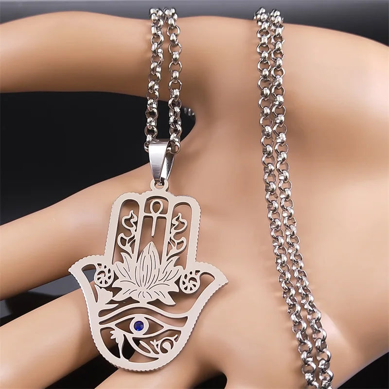 Hamsa Hand & Eye of Horus Pendant, Ancient Protection Amulet Necklace