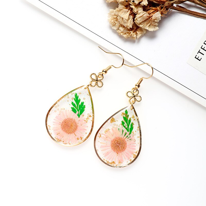 Creative Real Flower Earring Unique Round Dried Flower Drop Earrings Real Floral Sweet Earring For Women Gifts Summer Jewelry
