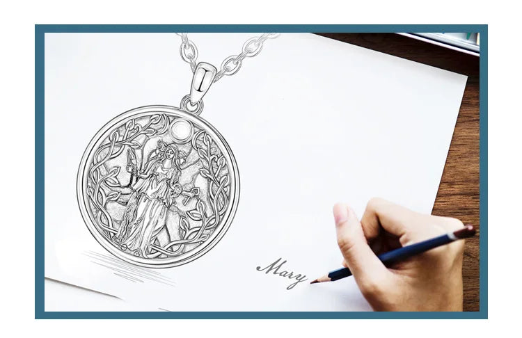 S925 Sterling Silver Triple Moon Goddess Pendant Necklace, Hecate Natural Abalone Amulet