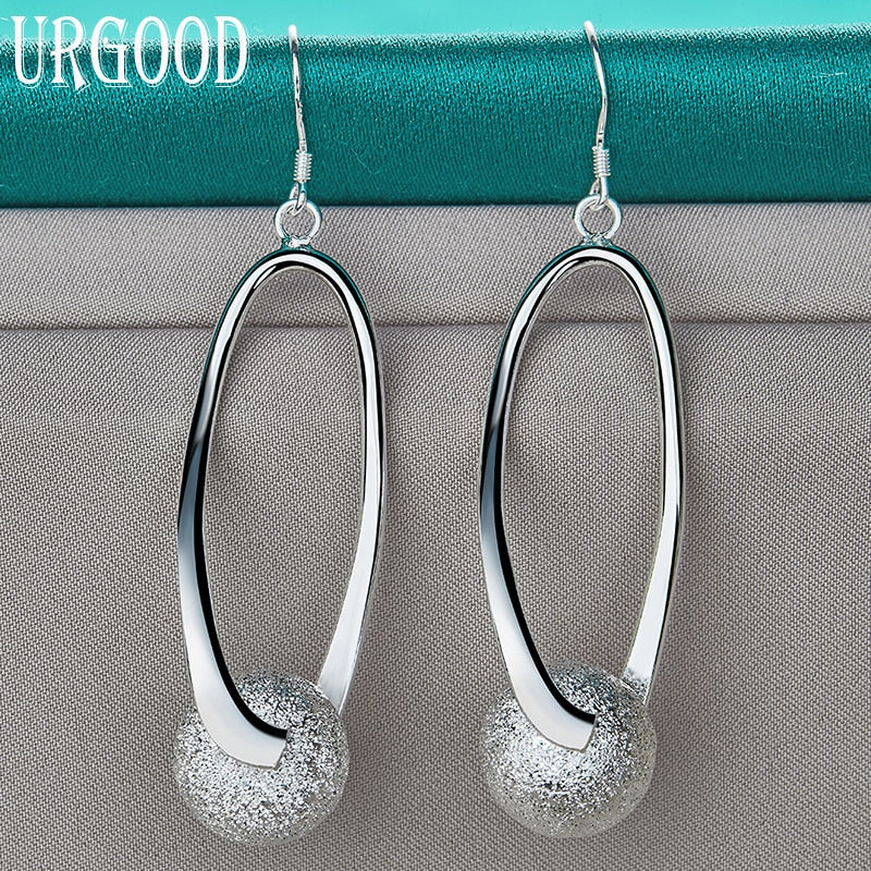 925 Sterling Silver Matting Bead Pendant Earrings For Women Party Engagement Wedding Gift Fashion Jewelry