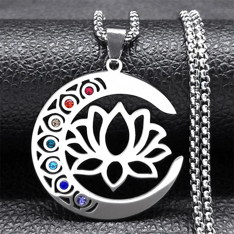 Lotus Moon Chakra Pendant, Sacred Yoga Meditation Amulet