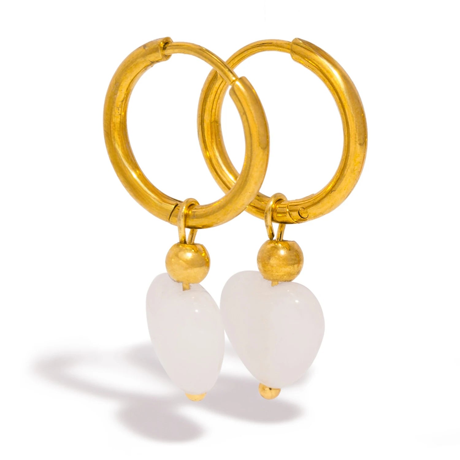 Detachable Heart Natural Stone Hoop Earrings, 2-in-1 Stainless Steel Boho Jewelry