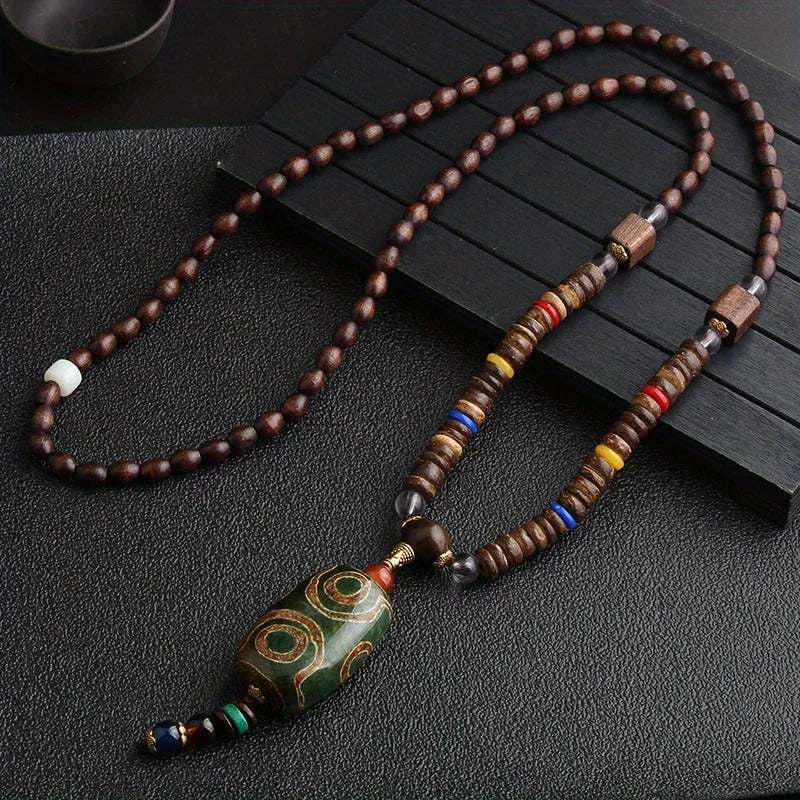 Nepal Wood Bead Fish Horn Pendant Necklace Jewelry