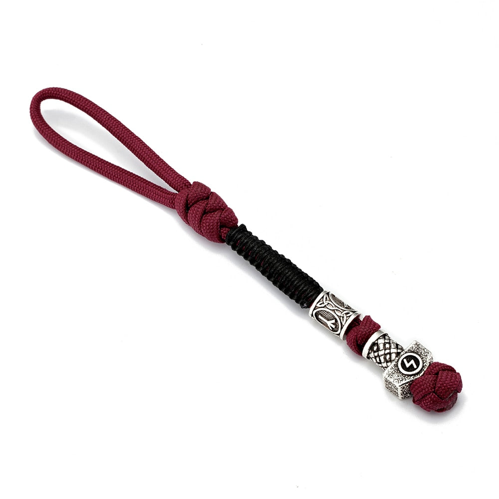 Norse Runes Beads Survival Rope Keychain Men's Lanyard Thor's Hammer Knife Pendant Keyring Car Key Accessories Handmade Jewelry