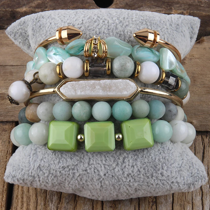 Fashion Boho Natural Stone Beaded Bracelet Jewelry Multi 6pc Stack Bracelet & Bangle Sets For Women Gift - Charlie Dolly