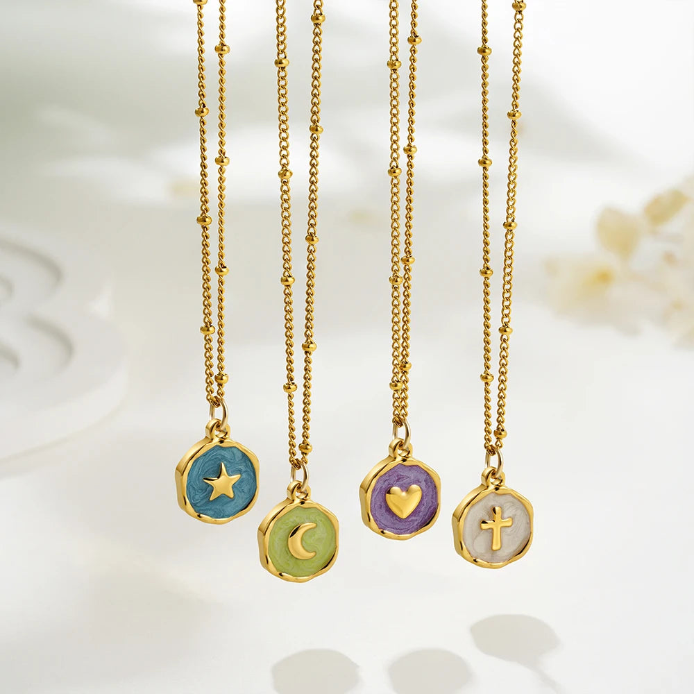 Punk Opal, Cross and Heart Enamel Pendant Choker