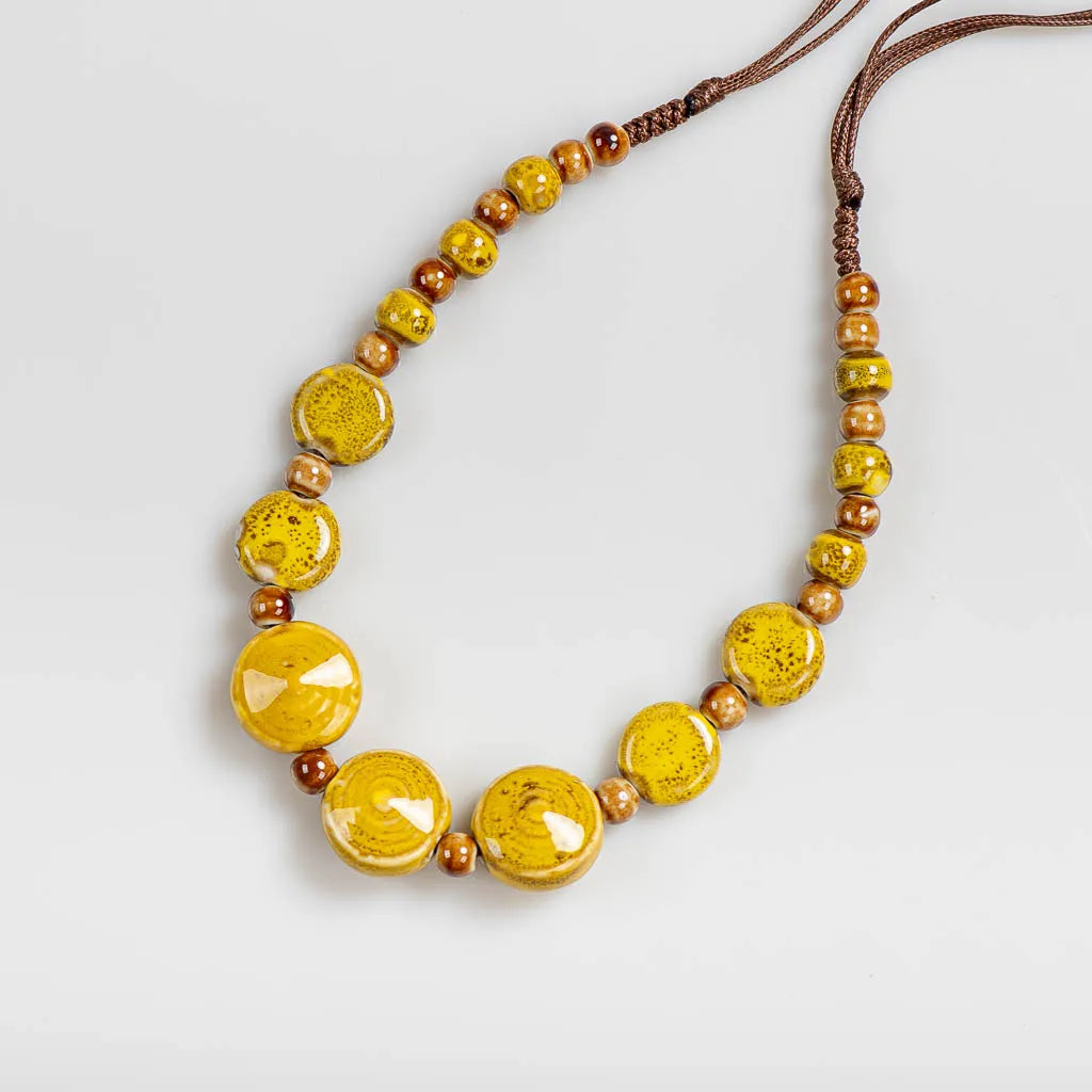Distressed Irregular Ceramic Bead Necklace Jewelry