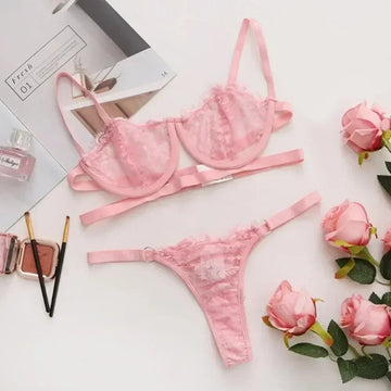 Sexy Lingerie Woman Lace Transparent Underwear Fairy Embroidery Brief Sets Delicate Bra Kit Push Up Breves Sets Thin Erotic Bras - Charlie Dolly