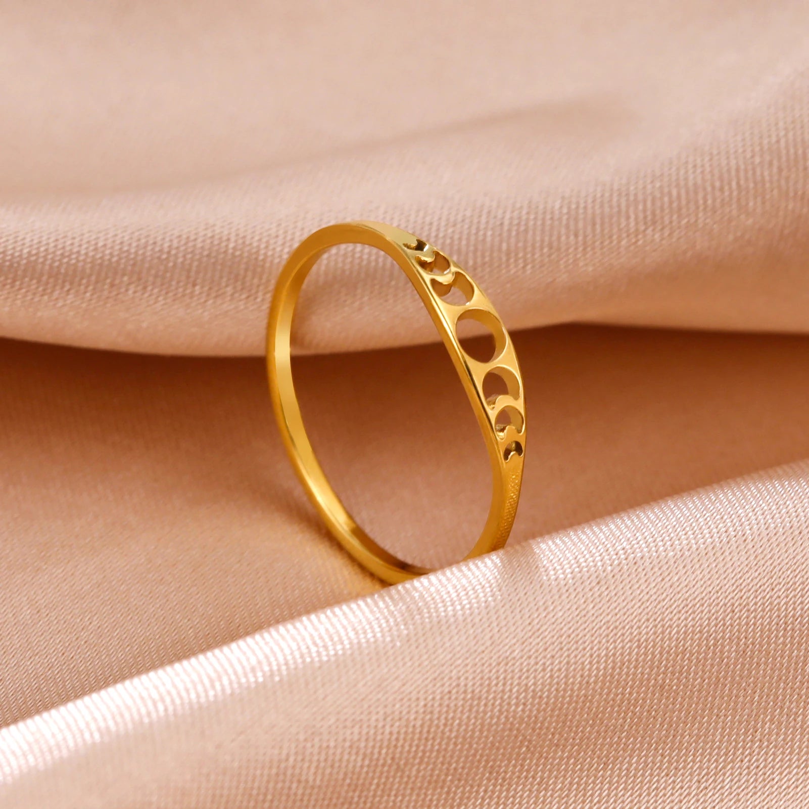 Moon Phase Couple Ring, Minimalist Stainless Steel Band Talisman