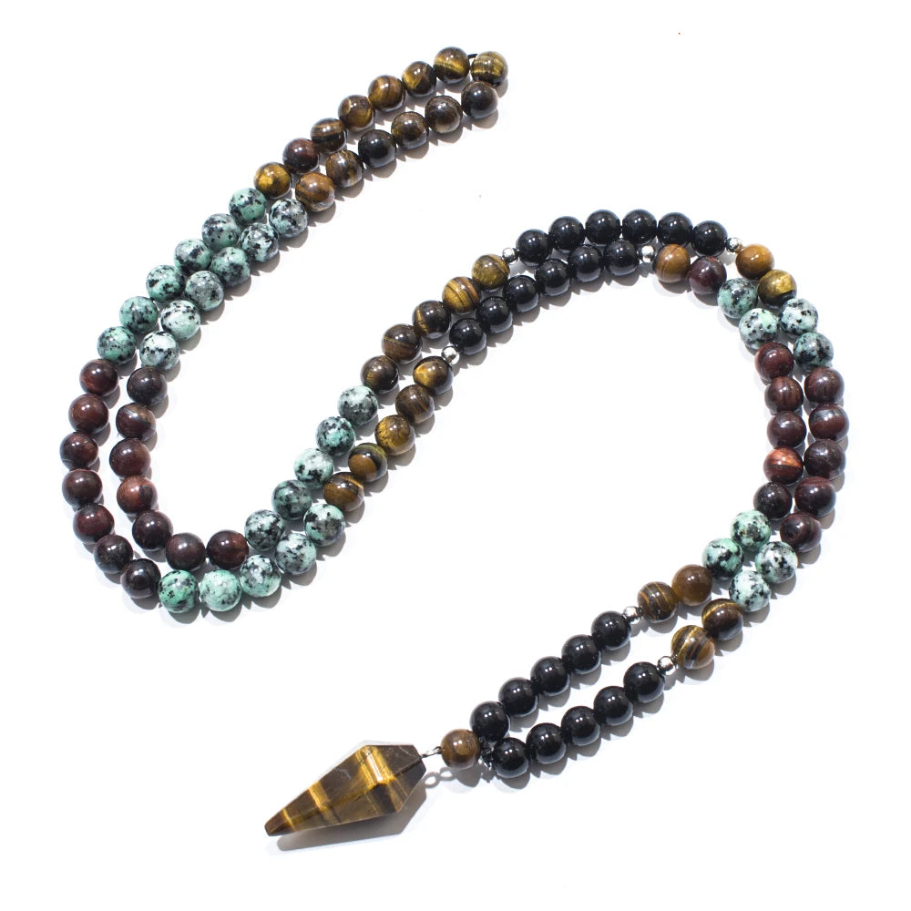 Black Onyx African Turquoise Mala Necklace Jewelry