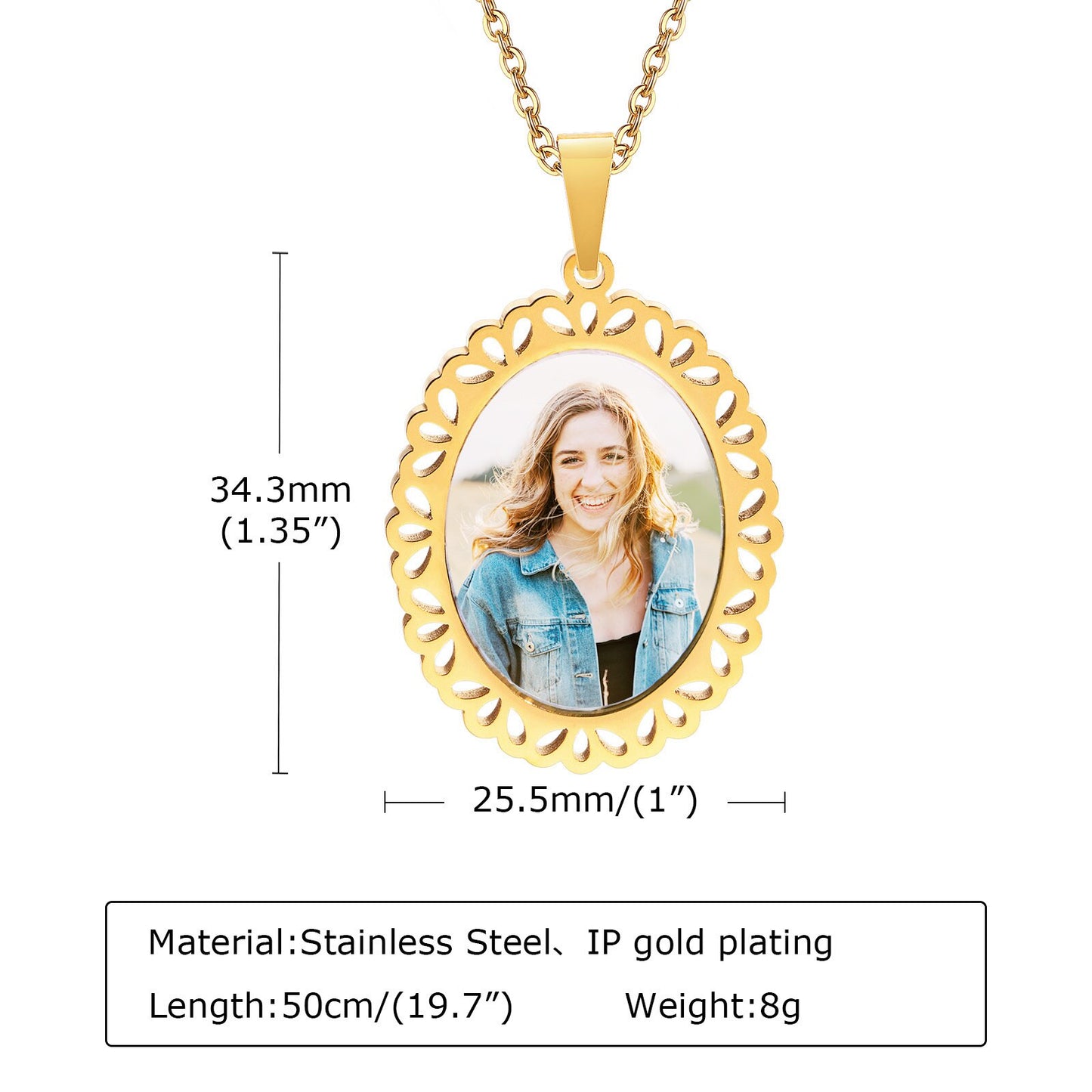 Vnox Free Custom Photo Picture Necklaces for Women, Personalize Words Stainless Steel Pendant,Mothers or Lover Gifts Jewelry
