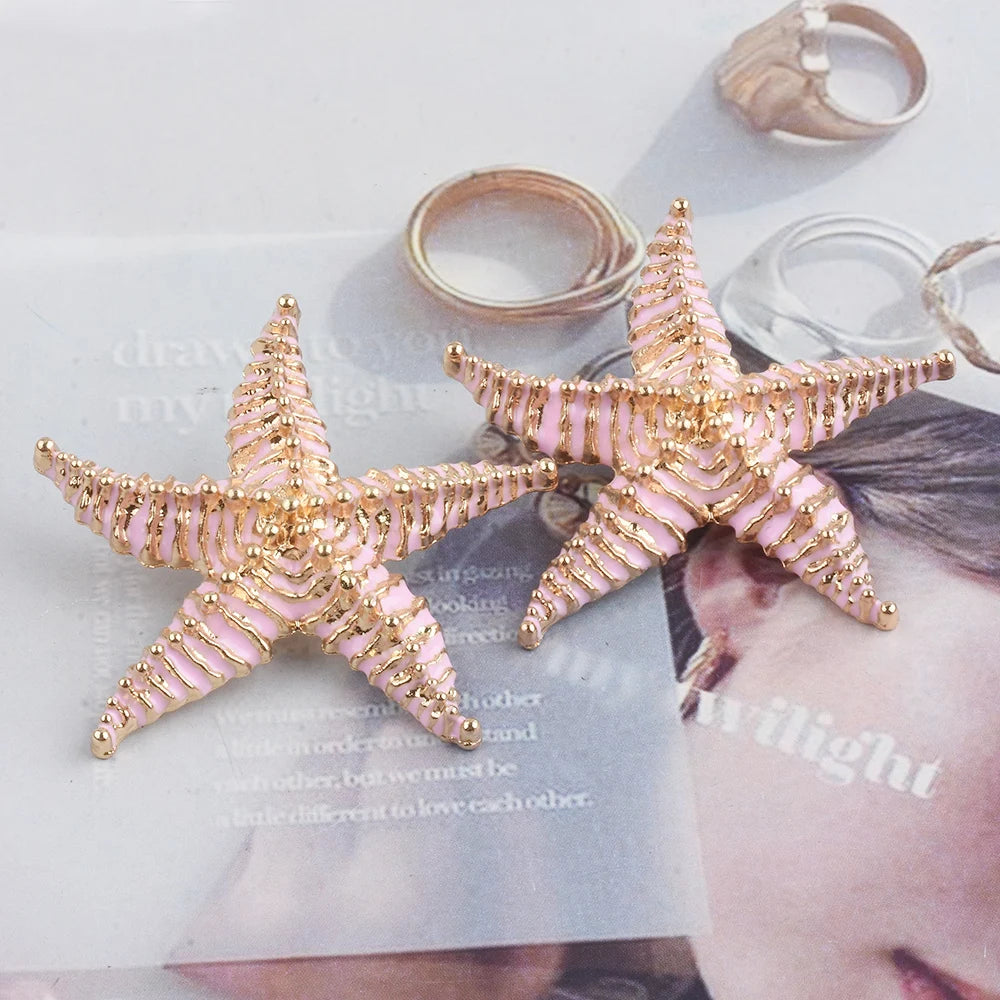 Enamel Starfish Big Statement Earrings Jewelry