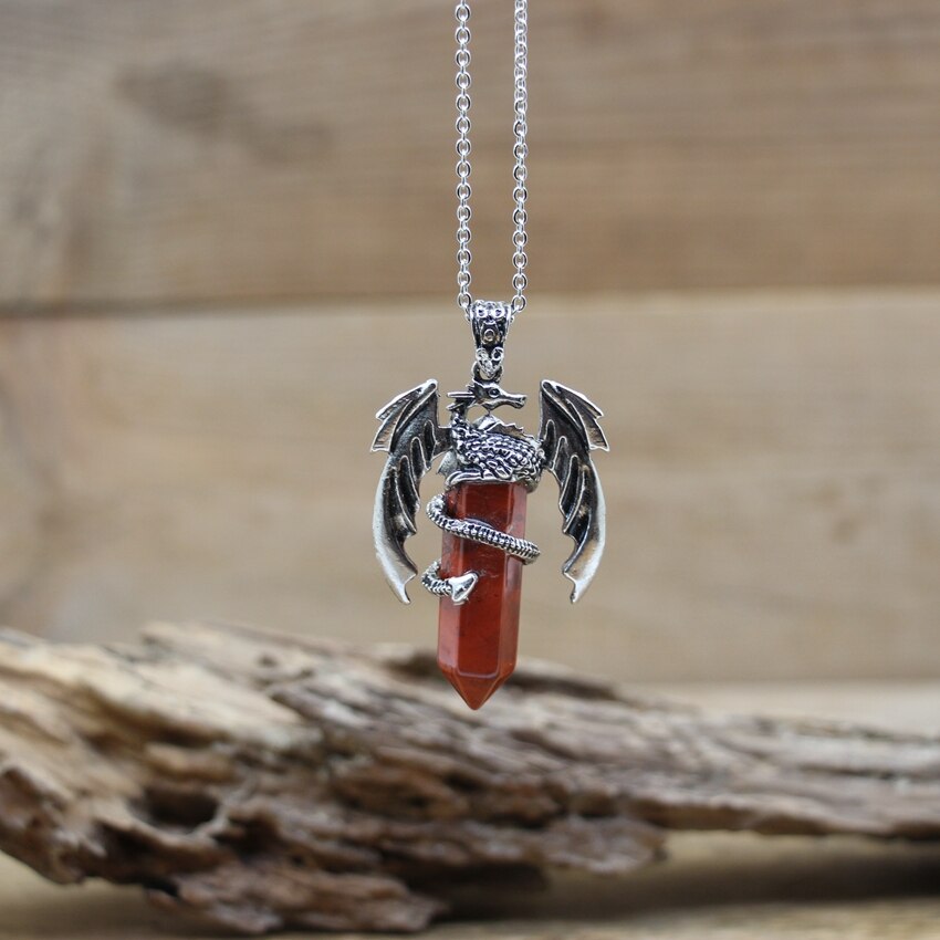 Quartz Dragon Man Necklace Gem Stone Healing Crystal Hexagonal Pendant Lapis Amethysts Animal Vintage Jewelry for Women