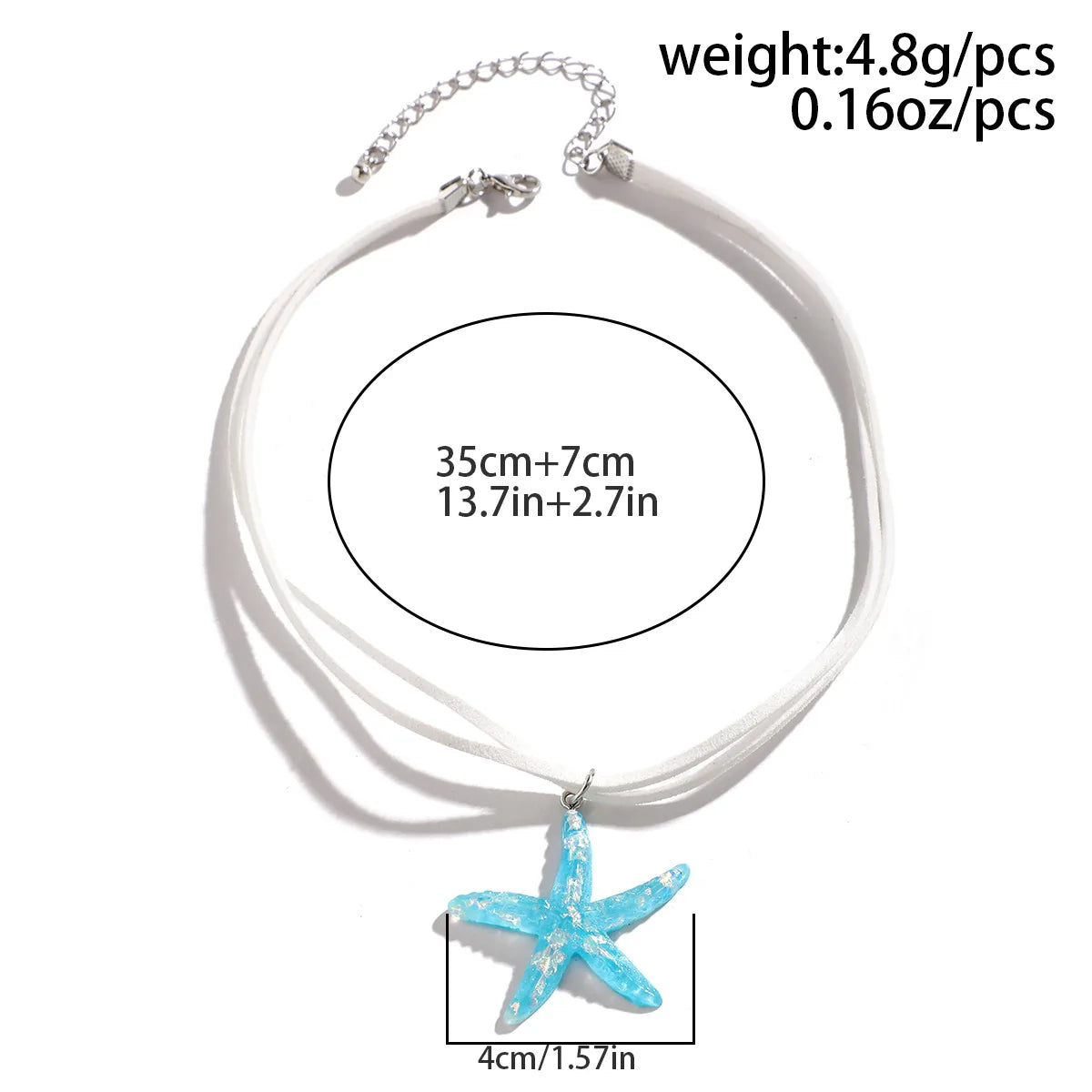 White Blue Starfish Rope Chain Layered Necklace Jewelry