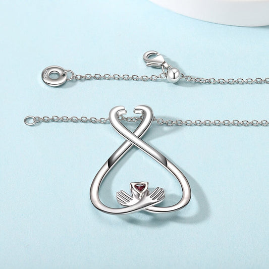 Slovecabin Silver 925 Ring Holder Necklace Birthstone Hug Pendant Adjustable Link Chain Collar Women Fine Jewelry Making - Charlie Dolly
