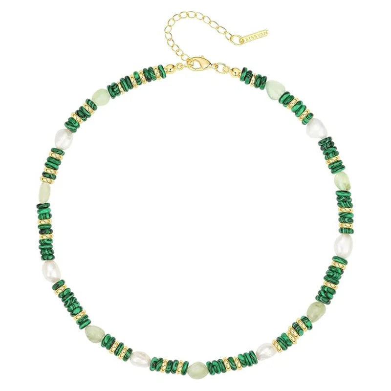 Colorful Boho Natural Stone Surfer Beach Choker 6mm Beaded Gemstone Necklace for Women 14K Gold Plated Handmade Jewelry - Charlie Dolly