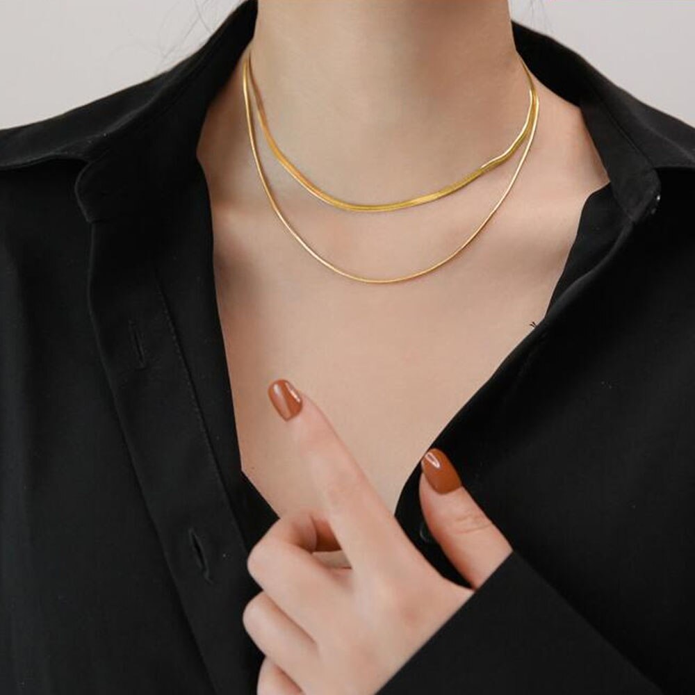 18k Gold Filled Necklace for Women or Men Double Layer Snake Bone Chain for Wedding Gift Gold Filled Chain Fine Jewelry Collares