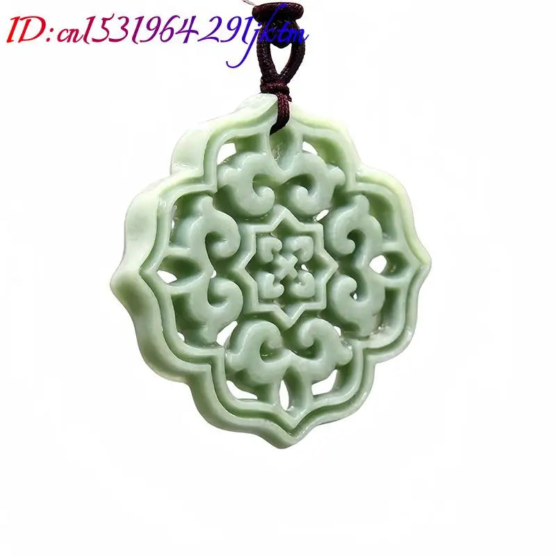 Natural Jade Carved Flower Amulet Necklace