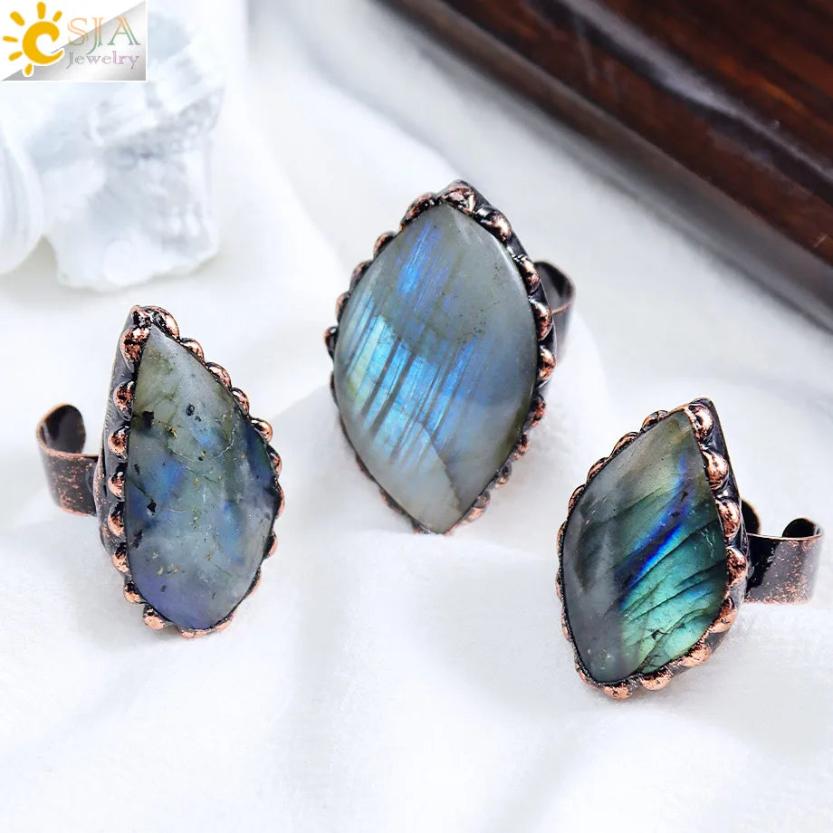 CSJA Vintage Silver Rings Natural Stone Amethyst Ring for Women Adjustable Design Handmade Fashion Jewelry Boho Accessories H765 - Charlie Dolly