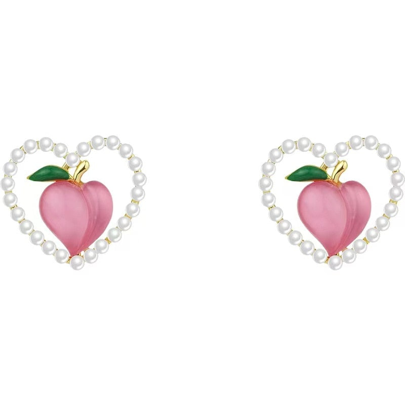 Summer Peach Earrings Female Niche Design Lovely Sweet Versatile Pearl Love Earrings Birthday Party Gift Accessories