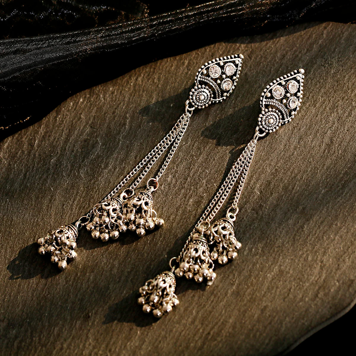 الهندي Jhumka أقراط الذهب الشظية اللون أجراس كبيرة قطرة طويلة شرابة القرط للنساء بوهو الغجر مجوهرات هدية