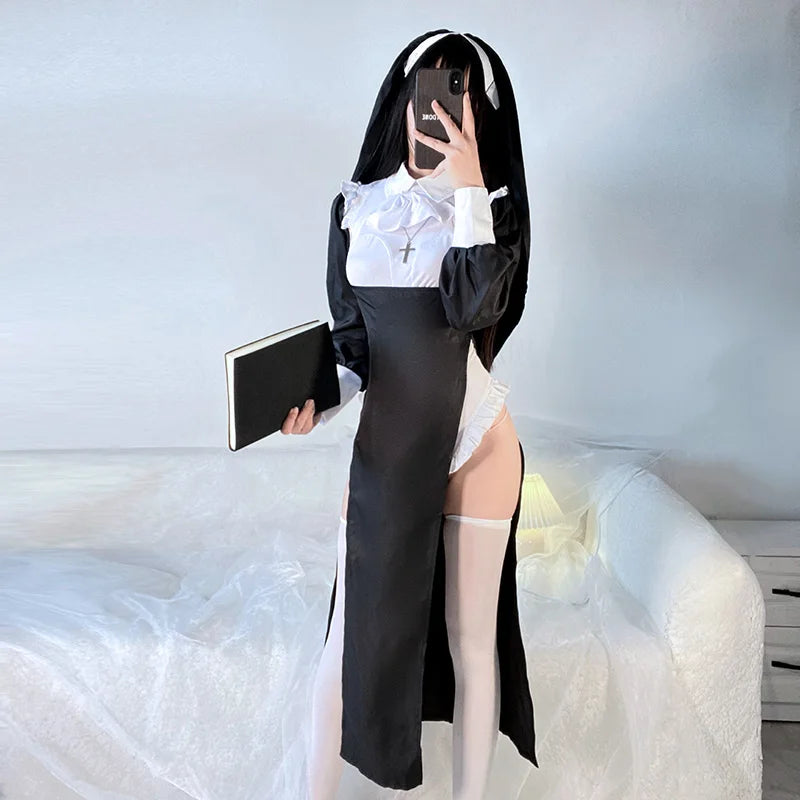 Cute Women Anime Nun Costume Cosplay Shows Outfit Sexy Ladies Halloween Performance Fancy Dress Up Sister Cos Uniform - Charlie Dolly