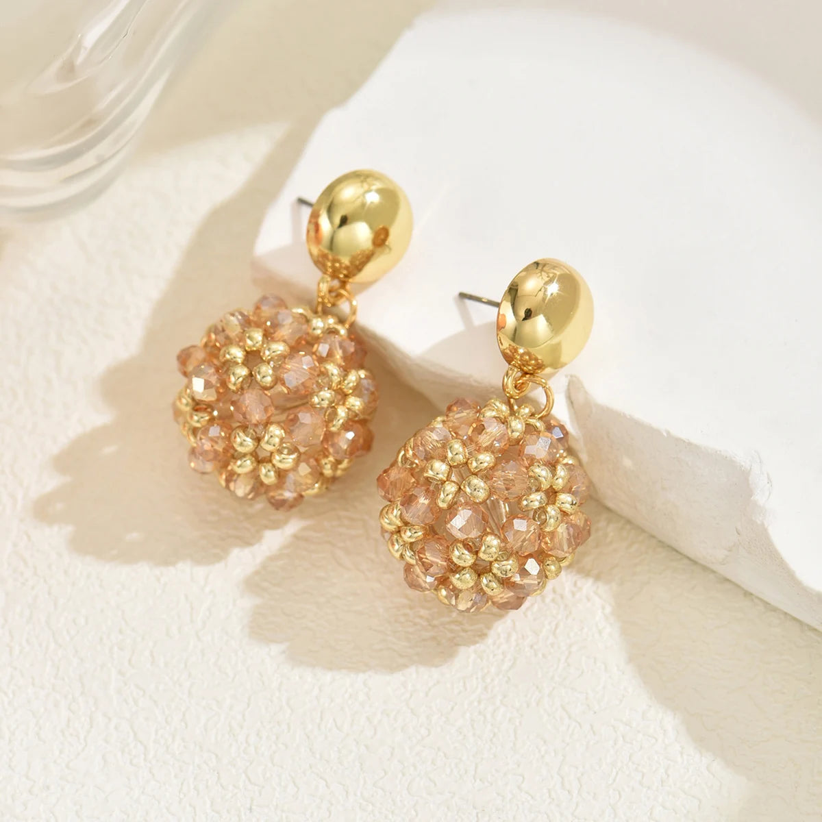 Crystal Ball Bead Handmade Drop Earrings Jewelry