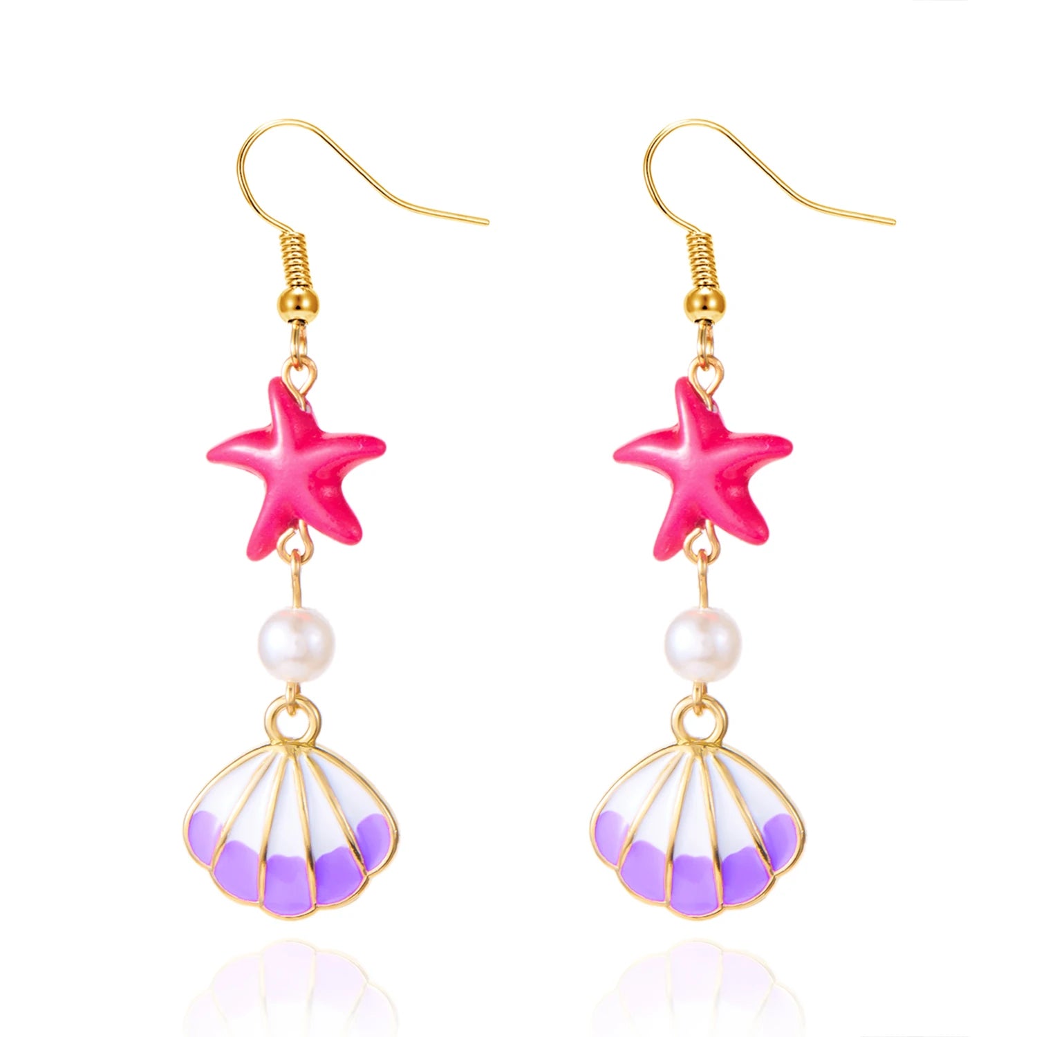 Ocean Style Shell, Starfish and Conch Enamel Drop Earrings