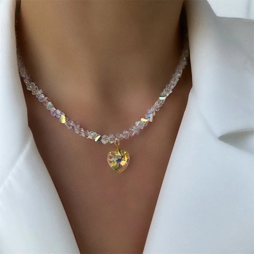 Baroque Zircon Heart Tassel Necklace Jewelry