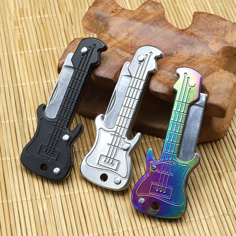 Mini Guitar Key Knife Stainless Steel Folding Knife Household Self-Defense Pocket Portable Tools Can Be Made Of Key Chain