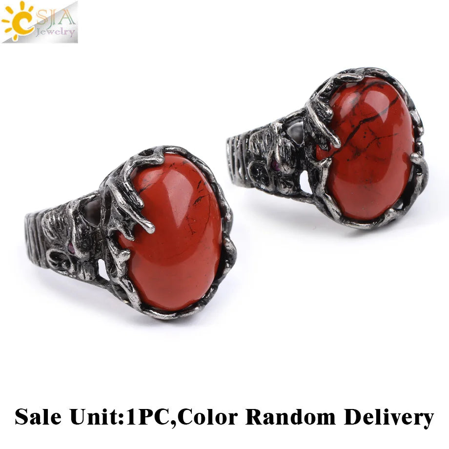 CSJA Vintage Silver Rings Natural Stone Amethyst Ring for Women Adjustable Design Handmade Fashion Jewelry Boho Accessories H765 - Charlie Dolly