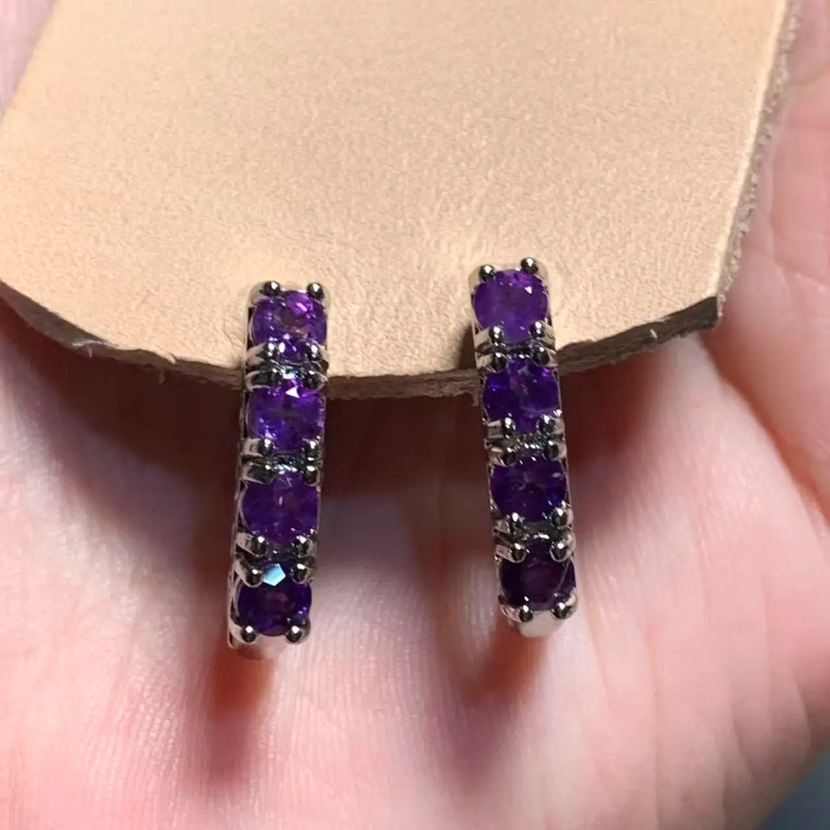 Natural Amethyst Stud Hoop Earrings, 925 Silver-Plated Vintage Hypoallergenic Jewelry