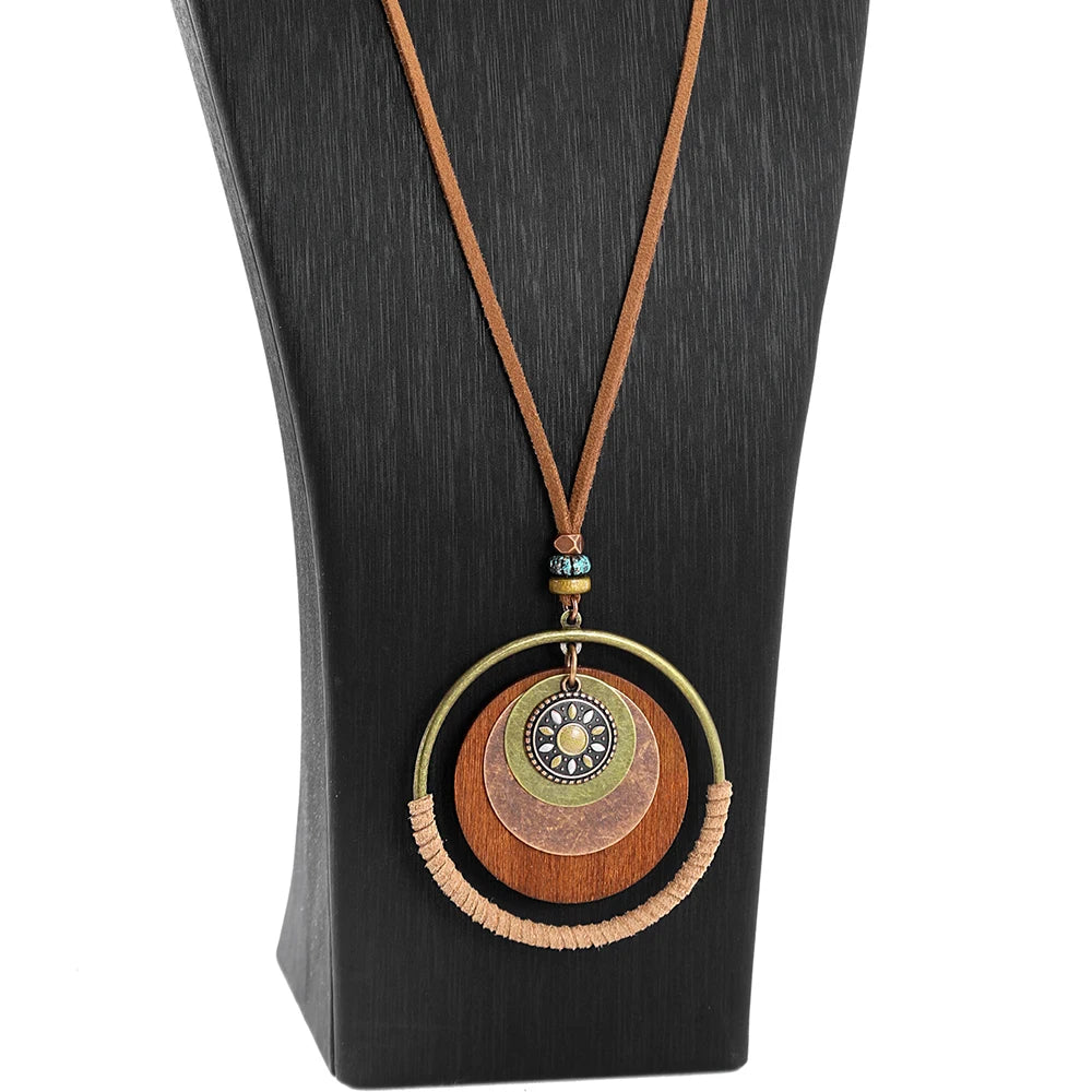 Large Circle Pendant Layered Sweater Chain Necklace Jewelry