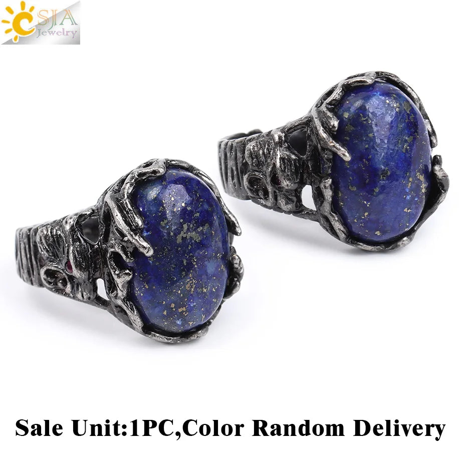 CSJA Vintage Silver Rings Natural Stone Amethyst Ring for Women Adjustable Design Handmade Fashion Jewelry Boho Accessories H765 - Charlie Dolly