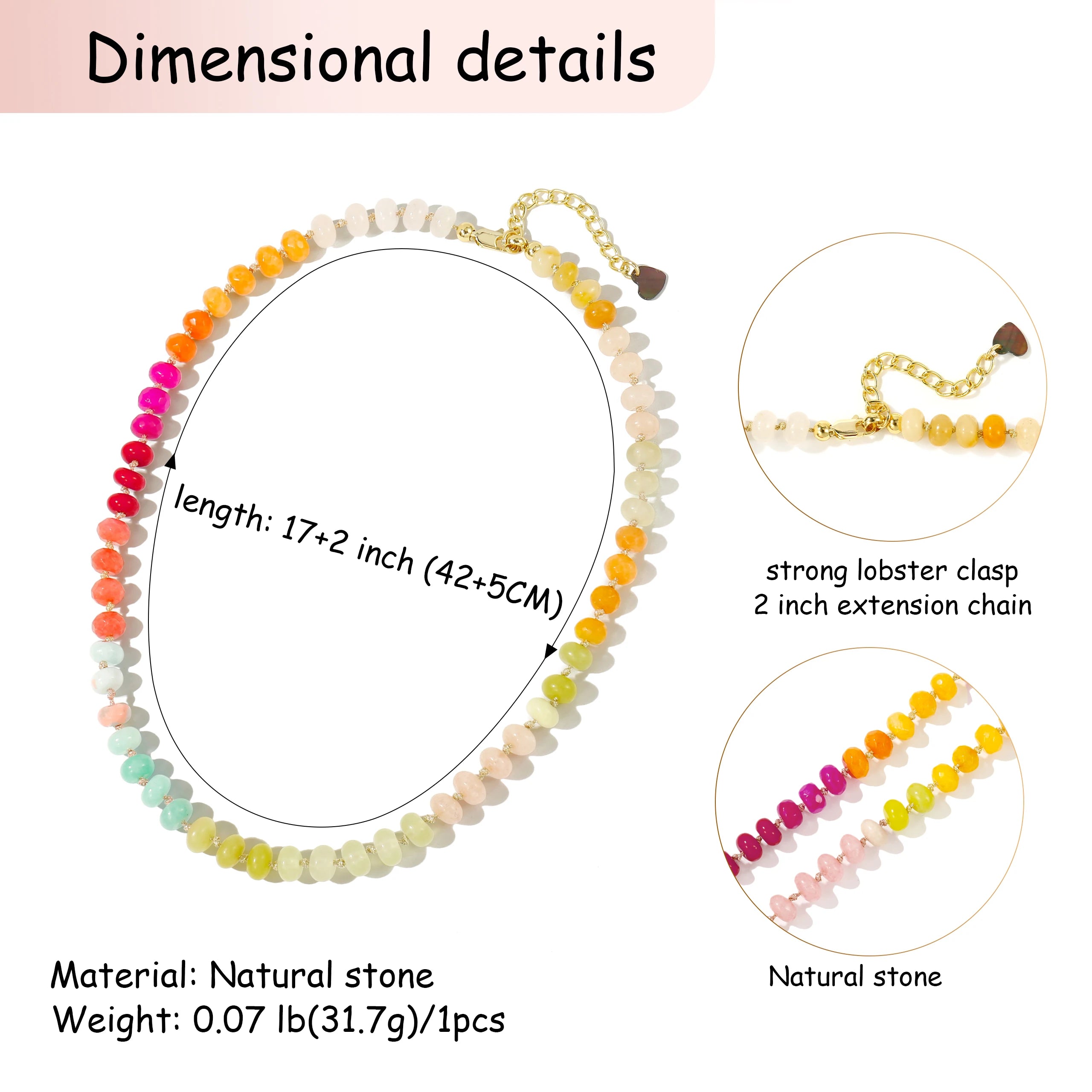 Badu Rainbow Gemstone Beaded Necklace Colorful Natural Stone Choker Necklace Summer Beach Vacation Women's Fashion Boho Jewelry - Charlie Dolly