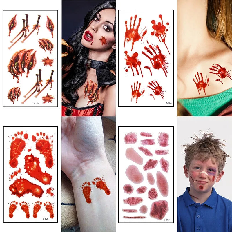 Halloween Temporary Tattoo Sticker Waterproof 3D Bite Mark Zombie Acars Wound Tattoo Sticker Halloween Party Cosplay Makeup Prop - Charlie Dolly