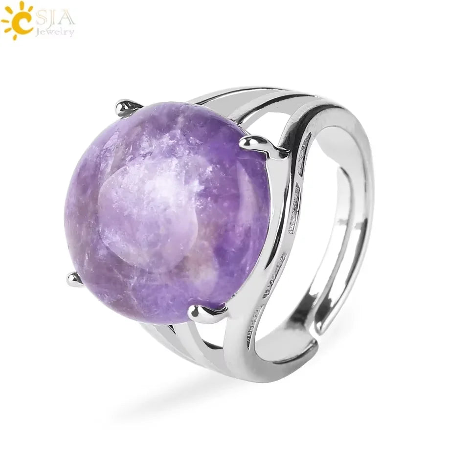 CSJA Vintage Silver Rings Natural Stone Amethyst Ring for Women Adjustable Design Handmade Fashion Jewelry Boho Accessories H765 - Charlie Dolly