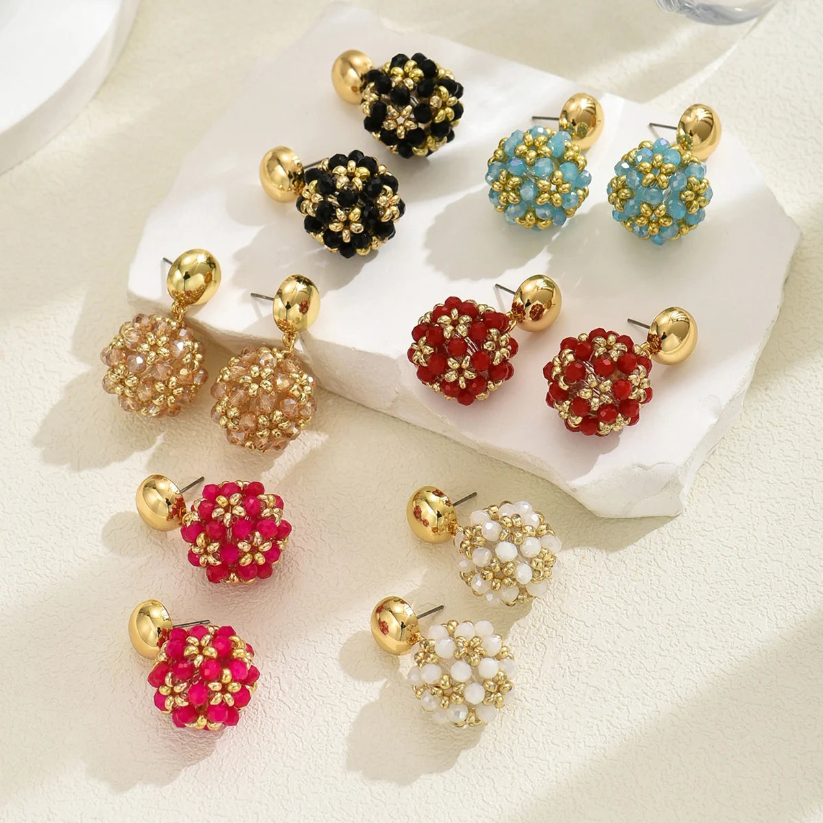Crystal Ball Bead Handmade Drop Earrings Jewelry
