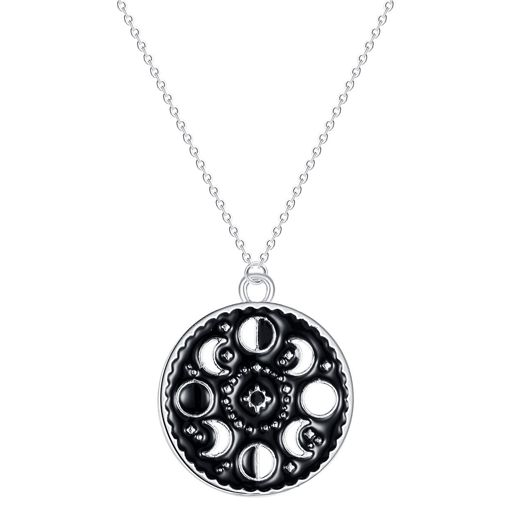 Black Enamel Moon Phase Choker Necklace, Gothic Witchy Celestial Talisman