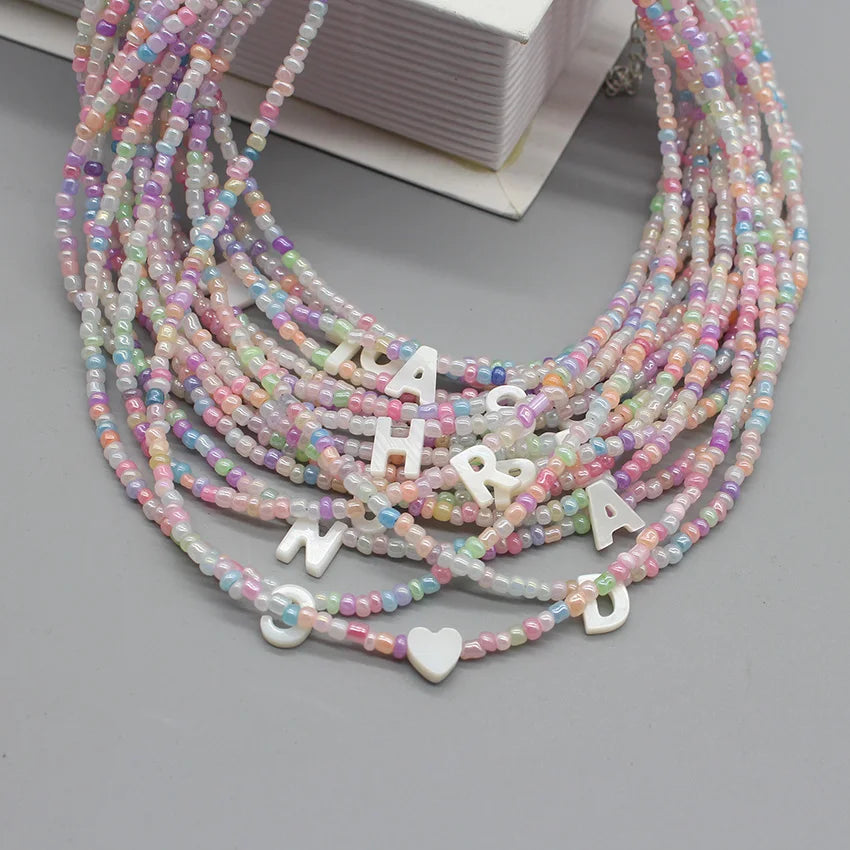 Shell Initial Letter A to Z Handmade Seed Bead Choker