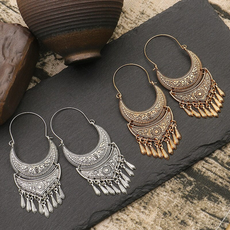Exknl Big Long Drop Earrings for Women Geometric Bell Bohemian Cross Vintage Tassel Flower Earrings Fashion Jewelry Accessories