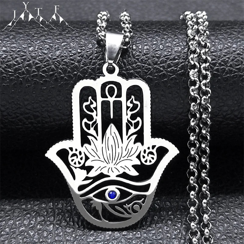 Hamsa Hand & Eye of Horus Pendant, Ancient Protection Amulet Necklace