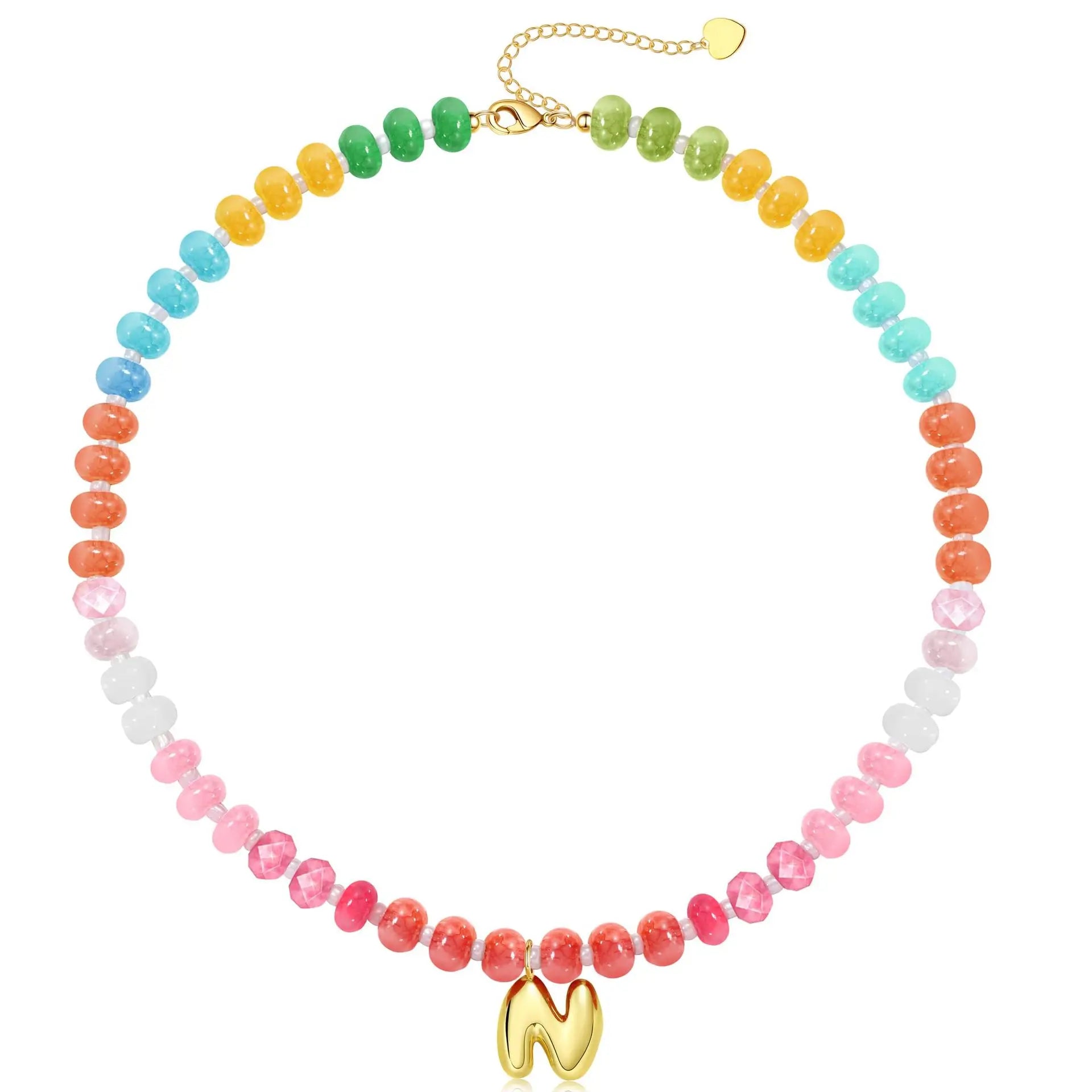 Initial Letter Stone Bead Choker