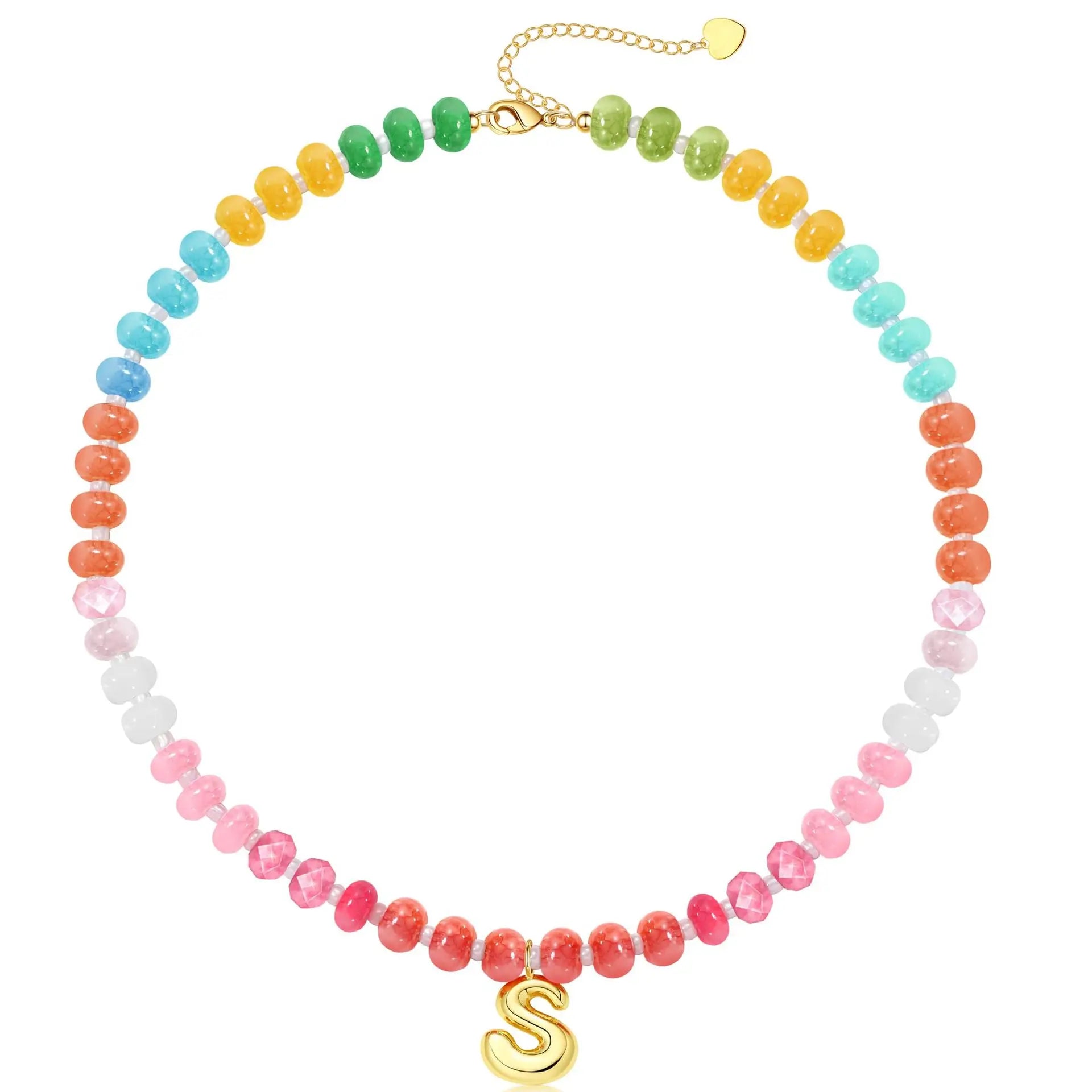 Initial Letter Stone Bead Choker