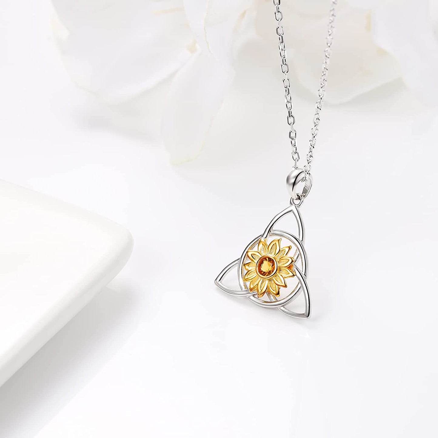 925 Sterling Silver Irish Celtic Knot Sunflower Pendant Necklace You Are My Sunshine Jewelry Mother's Day Gifts for Women Girls