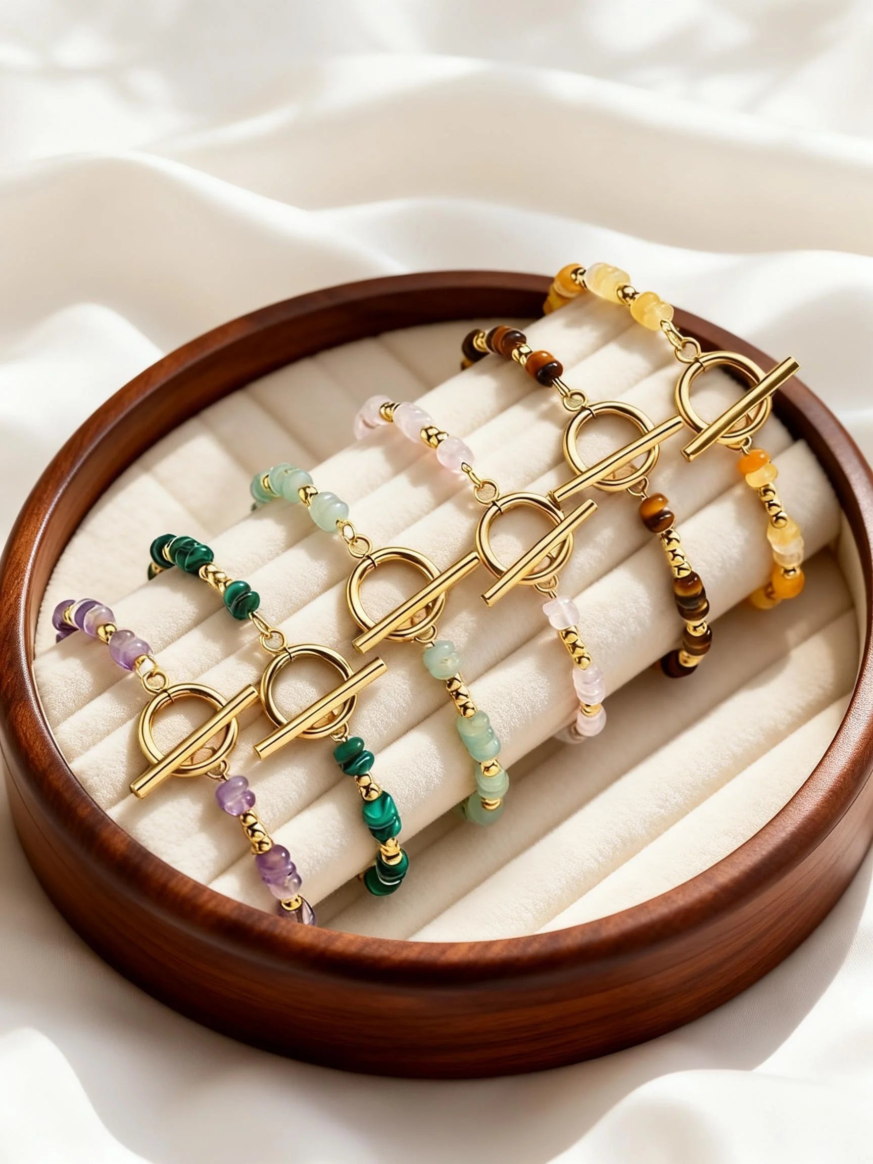 Boho Natural Stone Beaded Bracelet for Women Toggle Clasp Crystal Bead Chain Bracelet Chic Design Stainless Steel Jewelry Gift - Charlie Dolly