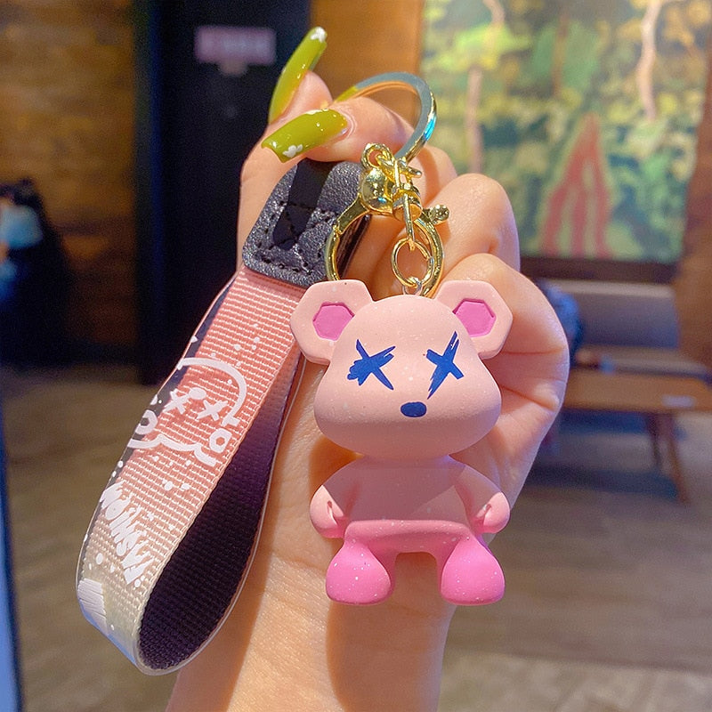 Cute Resin Keychain Charm Tie The Bear Pendant For Women Bag Car KeyRing Mobile Phone Fine Jewelry Accessories Kids Girl Gift