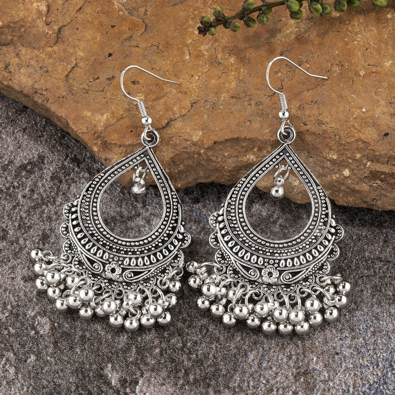 Vintage Bohemian Ethnic Style Earrings Long Rice Bead Tassel Earrings FOR WOMEN Alloy Dripping Oil Long Tassel Earrings - Charlie Dolly